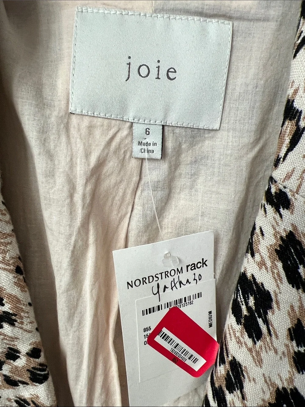 Joie Anilah Linen Leopard Animal Print MobWife Blazer Jacket Size 6